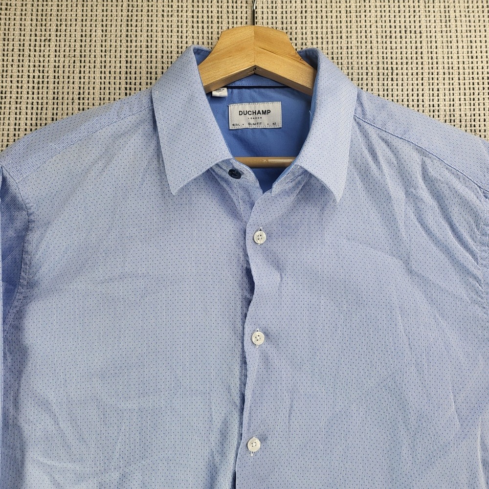 Duchamp London Shirt Mens Large 16.5 42 Blue Slim Fit Long Sleeve‎ Button Up